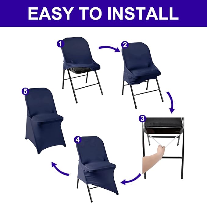 Howhic Folding Chair Covers for Party 36pcs, Navy Universal Spandex Chair Covers for Folding Chairs, Stretchy Fitted for Wedding, Party, Banquet, Conference (36pcs, Navy)