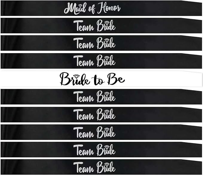 Bride to Be Bachelorette Sash Set for Bridesmaids Maid of Honor Team Bride Sashes for Bachelorette Party Supplies Bridal Shower & Hen Party Decorations Black