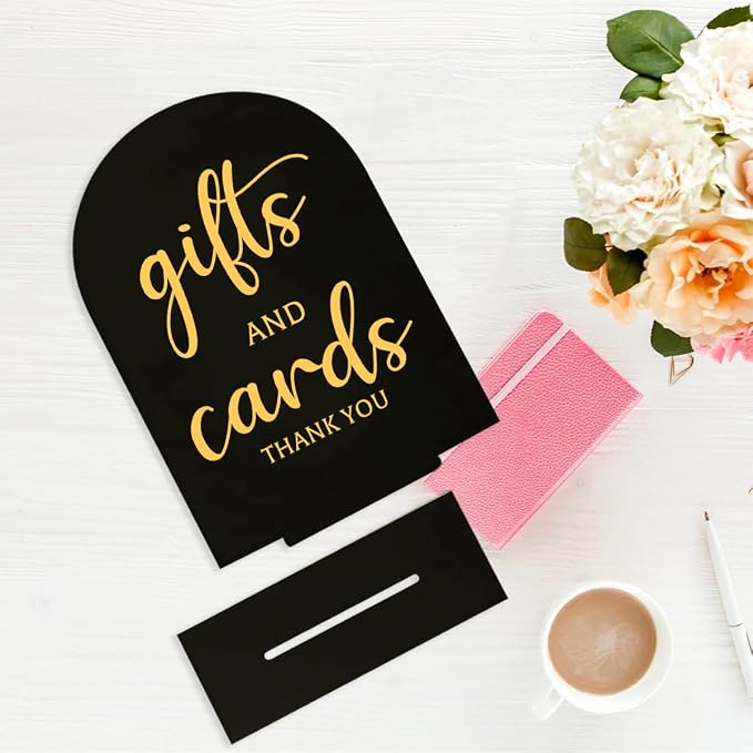 6 Pcs Wedding Sign Decor, Ceremony Sign, Wedding Sign for Reception & Event Party,Bridal Shower Decorations, Wedding Table Sign Accessories for Anniversary and Event 5x7 Inch Black Gold