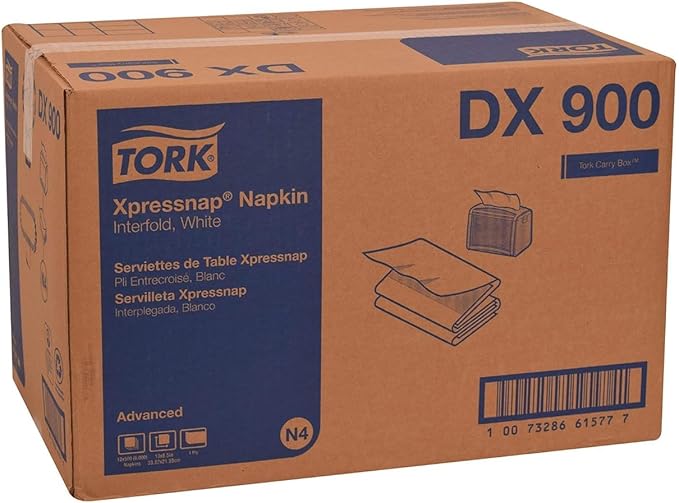 Tork Xpressnap White Dispenser Napkins N4 Advanced Interfold 1-Ply for Hygienic Dispensing 12 Packs of 500 (6000 Total) - (DX900)
