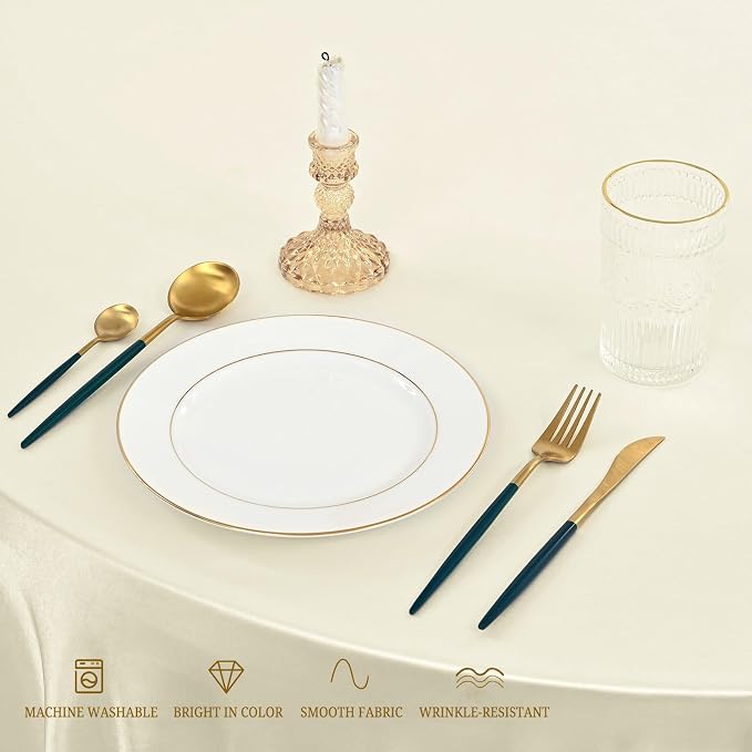 12 Pack Ivory Satin Tablecloth, 108 Inch Round Silky Satin Table Cloth, Bright Silk Tablecloth Smooth Fabric Table Covers Overlay Silky Tables Decoration for Wedding Party Banquet Birthday