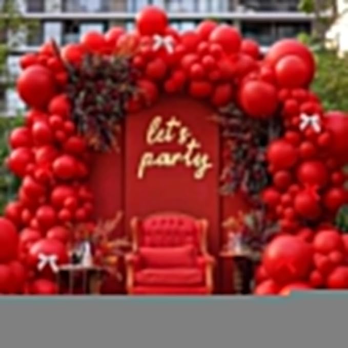 Double Stuffed Red Balloon with Bow, Matte Ruby Red Latex Balloon Arch Garland Kit in Different Sizes 5/12/18 in for Birthday Wedding Baby Shower Mothers Anniversary Bridal Shower Party Decorations