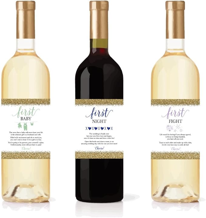 Hadley Designs 6 Wedding Milestones Gift, Wine Bottle Labels or Sticker Covers, Bachelorette Engagement Party Present, Perfect Best Registry for Bride to Be, Firsts for The Newlywed Basket Ideas