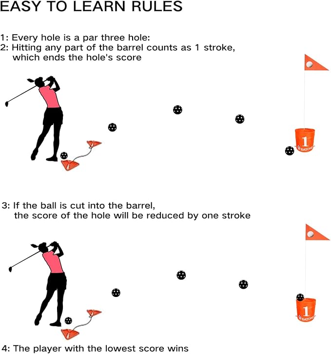 BATONE Golf Bucket Game for Family, Adults and Kids Portable 9 Hole Golf Course with Balls and Flag, Outdoor Indoor Golf Yard Game for Park, Beach, Lawn, Camping