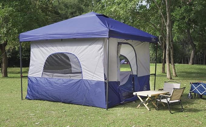 KAMPKEEPER Camping Inner Tent for Pop Up Canopy, Converts 10'x10' Straight Leg Canopy into Camping Tent–Fully Vented Roof(Top & Frame NOT Included) (Navy Blue, with Dog Hole)