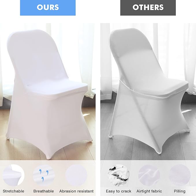 Fixwal 100 Pcs White Folding Chair Cover, Spandex Stretch Covers Ideal for Wedding, Party, Dining, Business Meeting, Banquet, Universal Fitted Washable Slipcover.