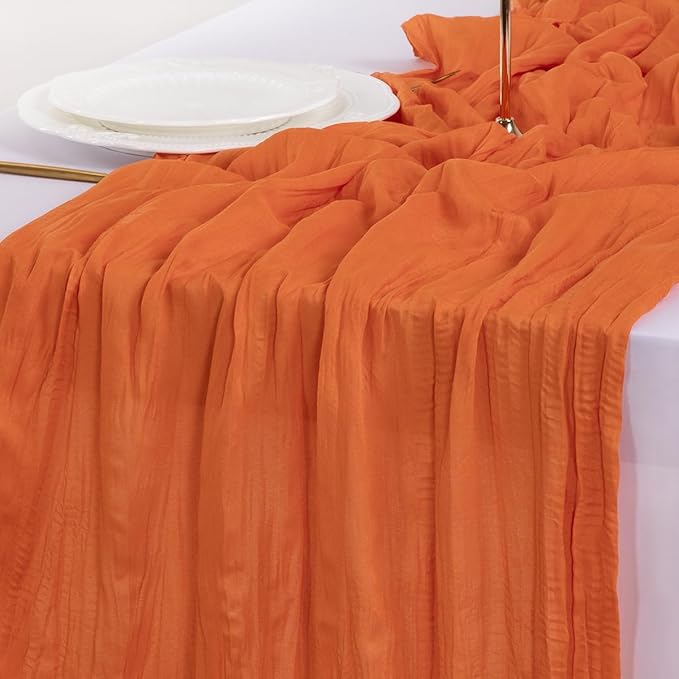 Socomi Orange Summer Cheesecloth Table Runner Boho Rustic Gauze 120 inch 10FT Cheese Cloth Sheer Runner for Wedding Party Baby Shower Birthday Home Decor Holiday Decorations