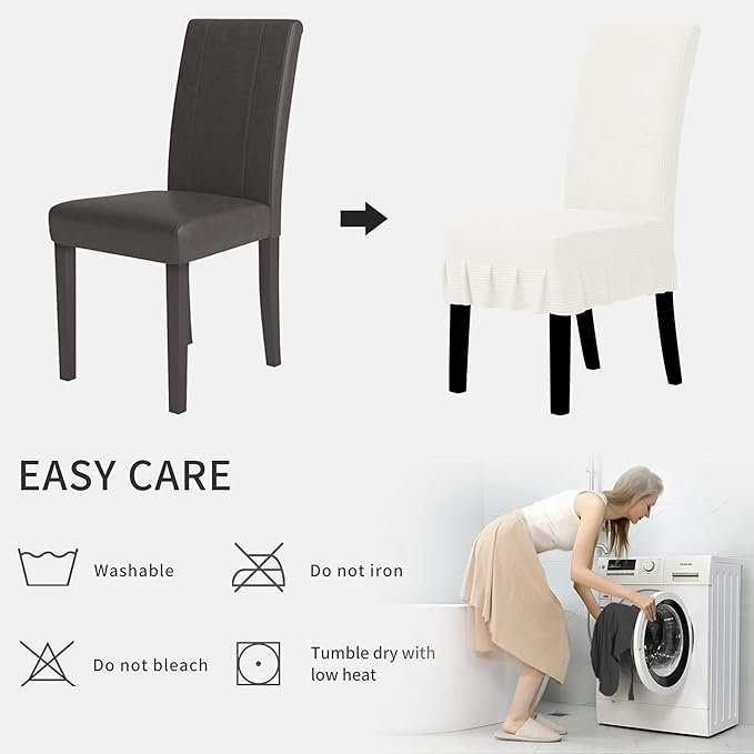 Easy-Going Dining Chair Covers Stretch Parsons Chair Slipcover with Skirt Chair Covers for Dining Room Restaurant Banquet (2 PCS, Cream)