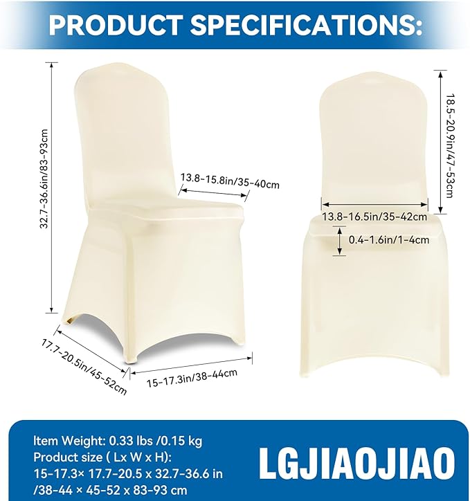 100 Pieces Ivory Chair Covers - Versatile Stretch Polyester Spandex Dining Chair Slipcovers for Dining, Party, Wedding, Banquet, and More