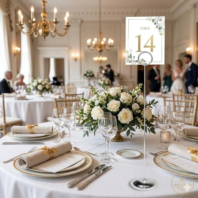 HOHIYA 12 Pack Silver Table Number Holders 12" Wedding Place Card Stands | Modern silver stands display table numbers, menus, photos and event cards for receptions, hotels and business events.