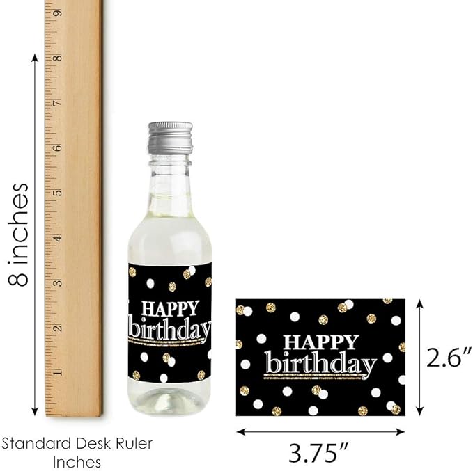 Big Dot of Happiness Adult Happy Birthday - Gold - Mini Wine and Champagne Bottle Label Stickers - Birthday Party Favor Gift for Women and Men - Set of 16