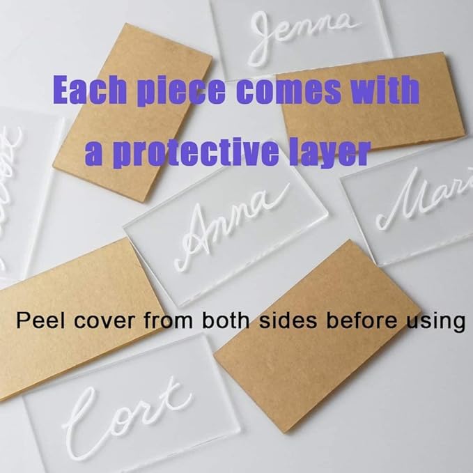50 Pcs Clear Acrylic Place Cards for Weddings, Rectangle Acrylic Blanks DIY Handwritten Calligraphy Escort Cards Seating Names and Wedding Table Decor, 3 1/2 x 2 inch