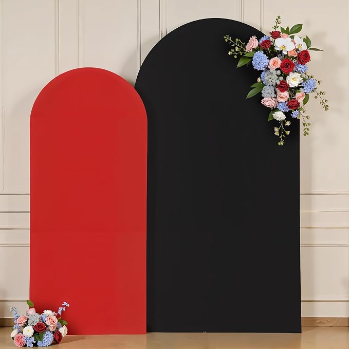 Black Red Arch Cover 7.2FT 6FT Wedding Arch Backdrop Covers Set of 2 Stretchy Spandex Balloon Arch Backdrop for Graduation Baby Bridal Shower Birthday Party Decor Anniversary Banquet Photo Background