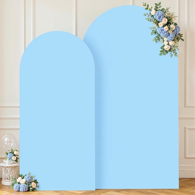 Baby Blue Arch Covers 2 Set 7.2 and 6ft Light Blue Arch Backdrop Cover Spandex Wedding Arch Stand Covers for Birthday Party Baby Shower Boy Wedding Banquet Photo Metal Balloon Arches Backdrop