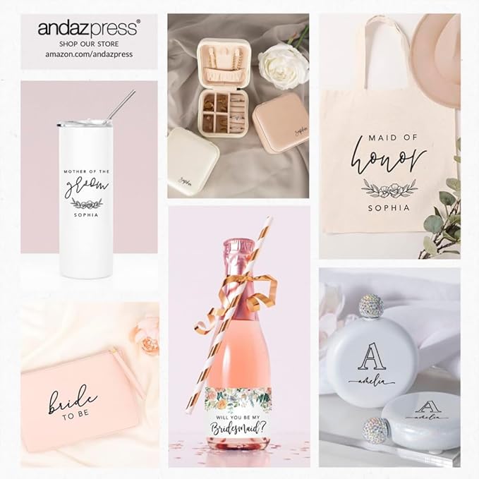 Andaz Press Mini Champagne Wine Bottle Proposal Labels, Will You Be My Bridesmaid? Matron Maid of Honor?, Greenery Green Leaves, 20-Pack, Stickers