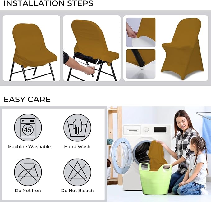 Babenest Spandex Folding Chair Covers Upgraded 10 PCS Universal Stretch Washable Fitted Chair Slipcovers Protector for Wedding, Holidays, Banquet, Party, Celebration (Gold)