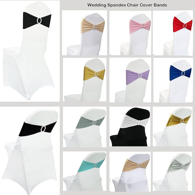 Spandex Chair Sashes Bands 100PCS Stretch Chair Ties Bows with Buckle Slider for Wedding Party Banquet Decoration (Red)…