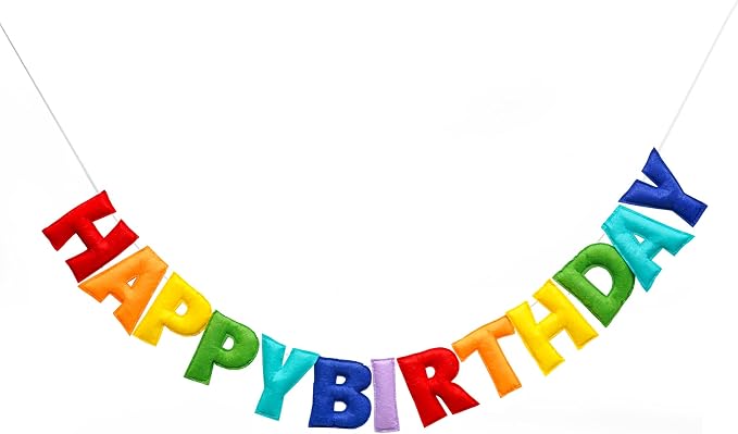 Pre-Strung Happy Birthday Banner - Felt Ball Garland, Rainbow Party Decorations, HAPPY BIRTHDAY Garland, Personalized Birthday Sign for Birthday Decor, Party Decor, Photo Prop (Rainbow Themed Happy Birthday Banner)