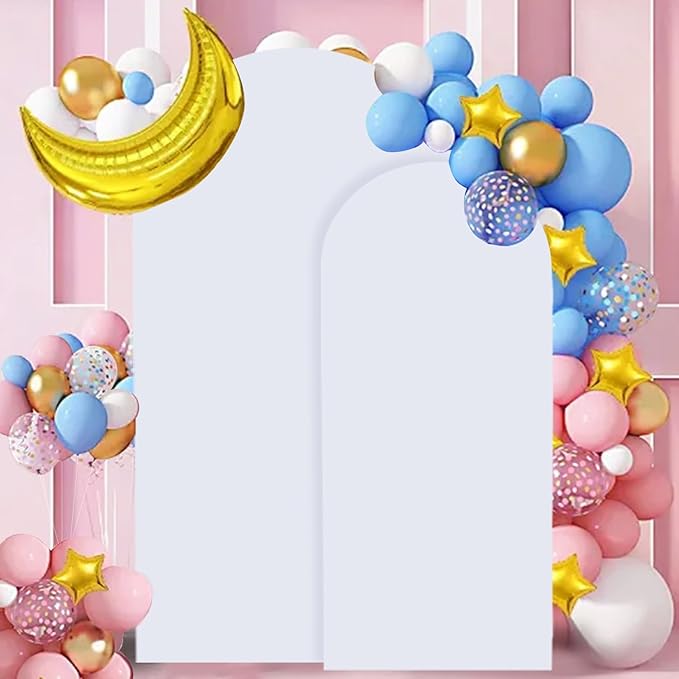 FANPROMS Arch White Cover Spandex Arch Cover Set of 2 Arches Covers Stretchy Backdrop Wedding Arched Covers Fabric Chiara Backdrop Covering 7.2FT 6FT for Baby Shower Birthday Banquet Decorations