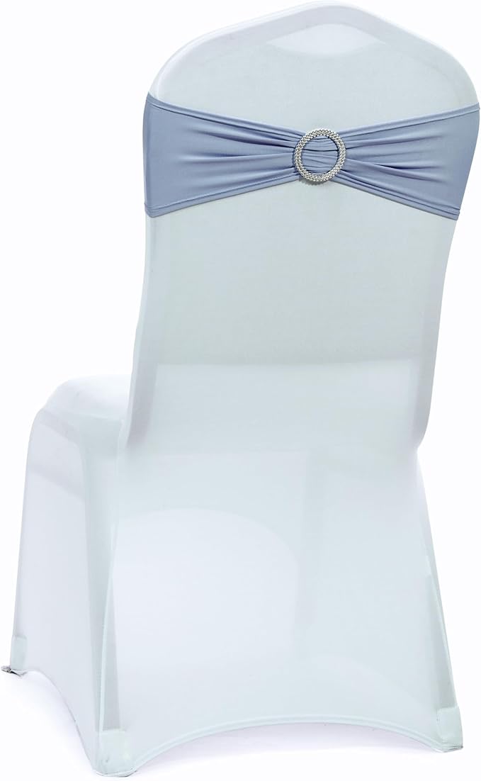 MDS Pack of 250 Spandex Chair Sashes Bows Universal fits Elastic Stretch Chair Bands Ties with Buckle Slider Bow for Wedding Decoration Spandex Slider Sashes Bow - Dusty Blue