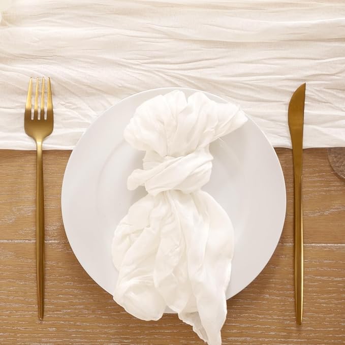 25pcs Ivory White Cheesecloth Napkins Mother‘s Day Spring Washable Boho Rustic Gauze Table Cloth Napkins Bulk 21x21 Inches for Wedding Party Bridal Baby Shower Birthday Table Decor