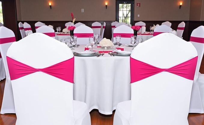MDS Pack of 250 Spandex Chair Sashes Bows Elastic Stretch Dining Chair Bands Ties Without Slider Buckle Universal fits for Wedding Baby Shower Birthday Party Banquet Event Decoration - Magenta
