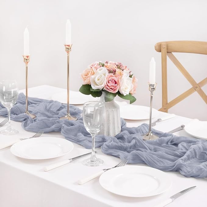 MLMC Grey Cheesecloth Table Runner 10ft Sheer Rustic Gauze Spring Cheese Cloth Centerpiece Decor 35x120 Inches for Wedding Party Bridal Shower Birthday Decor
