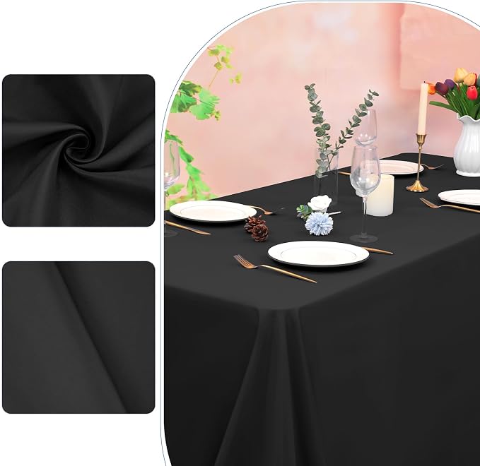 12 Pack Black Tablecloth 90x156 Inch Rectangular Table Cover | Wrinkle Resistant, Machine Washable Reusable, Wedding, Banquet, Restaurant, Party, Baby Shower,Indoor Outdoor Events