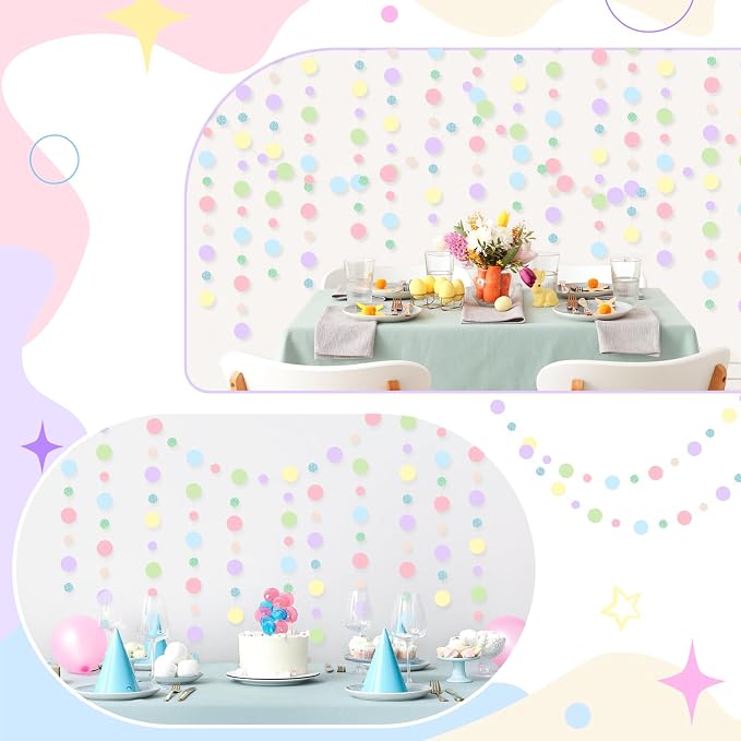 Outus 5 Pieces Colorful Circle Garland Banner Hanging Paper Dot Decorations for Classroom, Birthday Party, Baby Shower, Wedding Backdrop & Photo Booth Graduation Decor (Pastel)