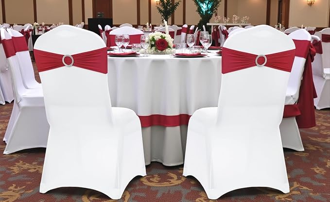 MDS Pack of 150 Spandex Chair Sashes Bows Universal fits Elastic Stretch Chair Bands Ties with Buckle Slider Bow for Wedding Decoration Spandex Slider Sashes Bow - Apple Red
