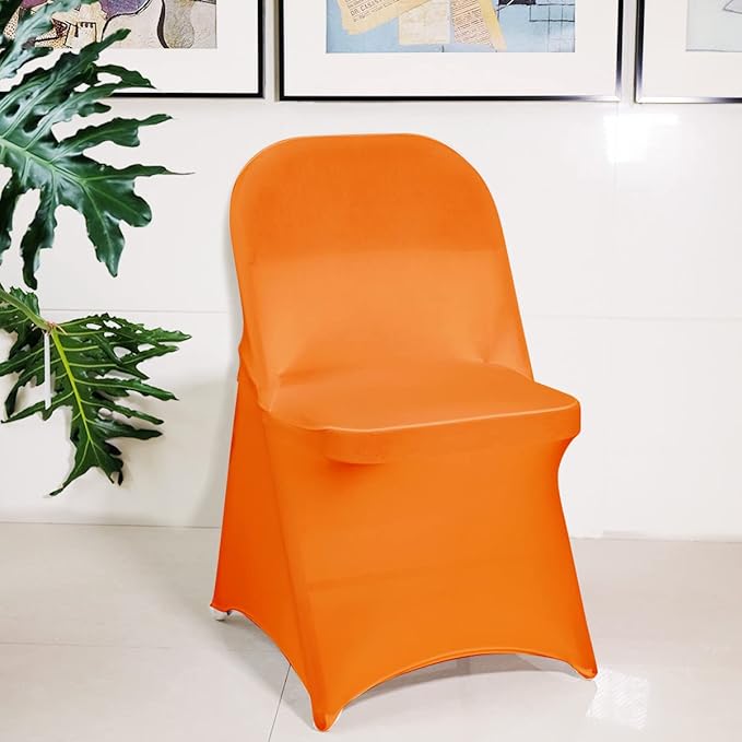 Babenest Spandex Folding Chair Covers Upgraded 10 PCS Universal Stretch Washable Fitted Chair Slipcovers Protector for Wedding, Holidays, Banquet, Party, Celebration (Orange)