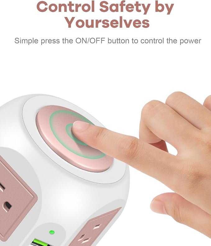 Rose Gold Power Strip Desk Accessories for Women, Girls - Flat Plug Outlet Extender (8 Outlet 4 USB Port) - 10FT Extension Cord Tower Surge Protector - USB C Charging Station - Home Office Room Decor