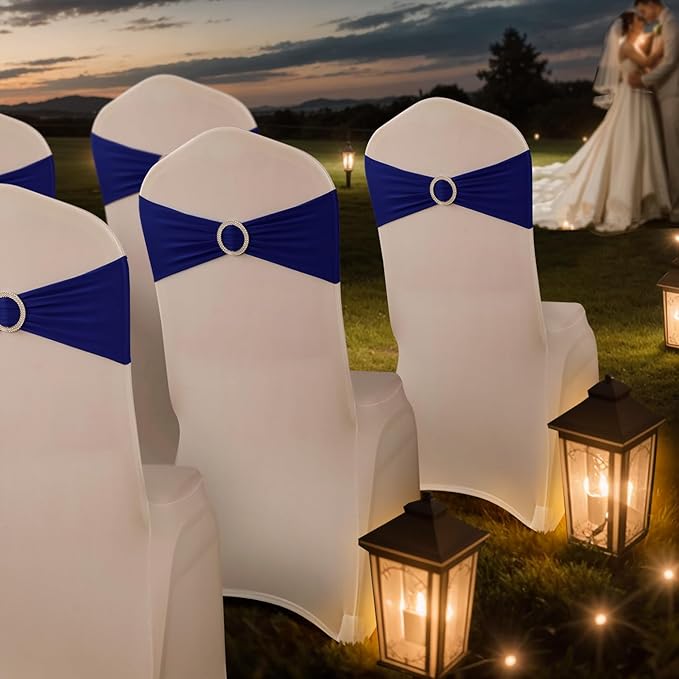 Spandex Chair Sashes Bows - Babenest 30PCS Premium Stretch Chair Cover Band with Buckle Slider Universal Elastic Chair Ties for Wedding Party Ceremony Reception Banquet Decoration (Royal Bule)