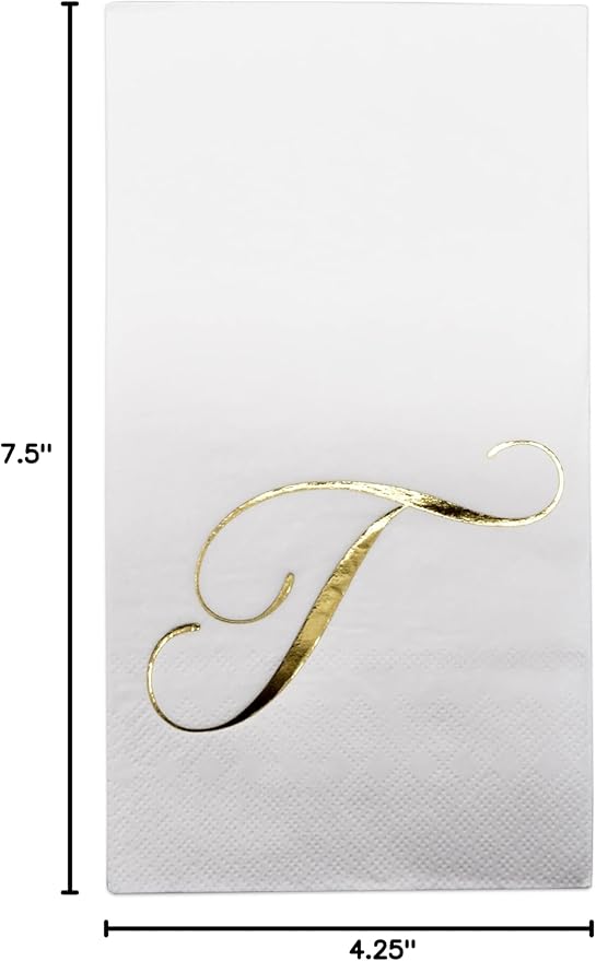 T Monogram Guest Napkins 100 Pack Initial Letter Personalized Napkins Paper Disposable Bathroom Towels Wedding Party Table Decor Supplies
