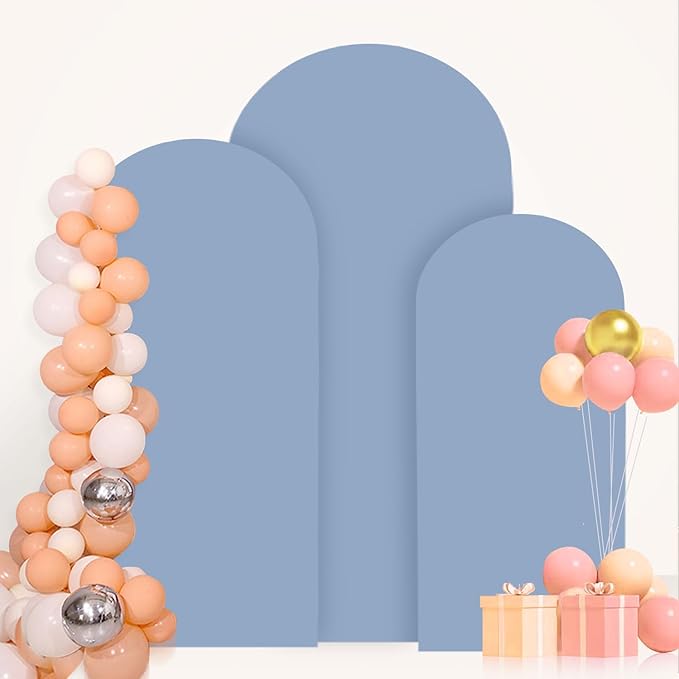 FANPROMS Set of 3 Wedding Arch Cover 6FT 6.6FT 7.2FT Dusty Blue Round Top Spandex Arch Stand Cover Fitted Fabric Balloon Arched Covers for Birthday Party Stretchy Arch Covers Decoration