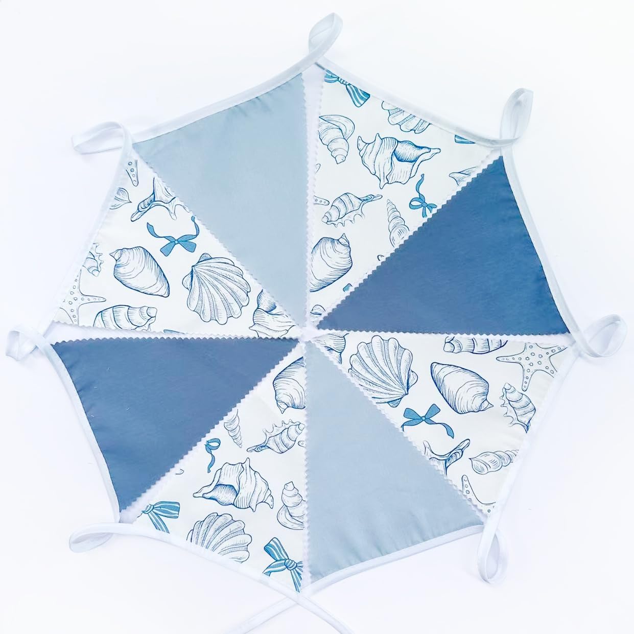 32Ft Ocean Coastal Nautical Beach Party Decorations Blue Bow Starfish Seashell Fabric Pennant Banner Triangle Flag Garland Streamer for Under The Sea Birthday Summer Baby Shower Bachelorette Supplies