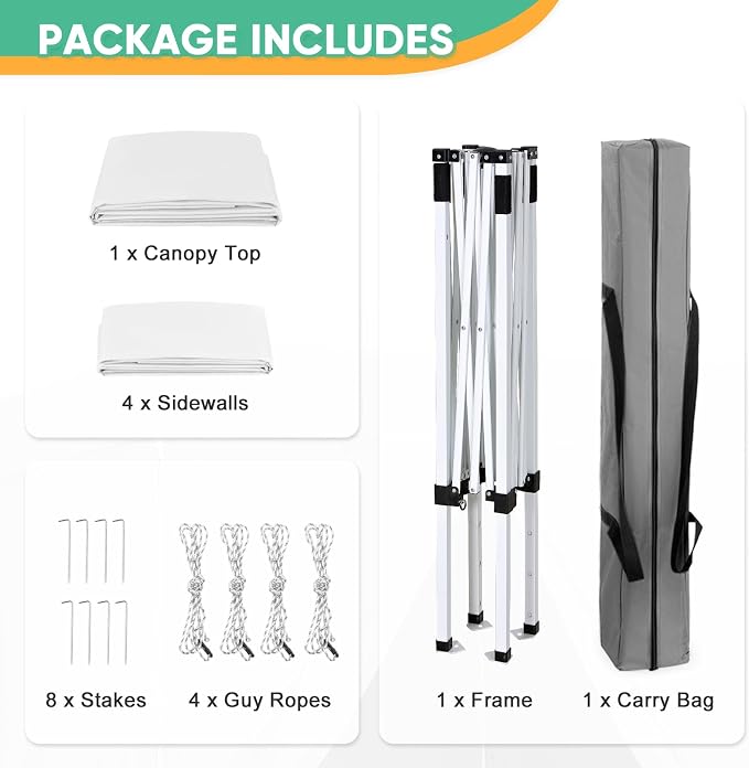 5x5 Pop Up Canopy Tent with Four Sidewalls, Instant Portable Beach Canopy, Outdoor Tent with Carry Bag for Camping, Sports, Tailgating, Events, White
