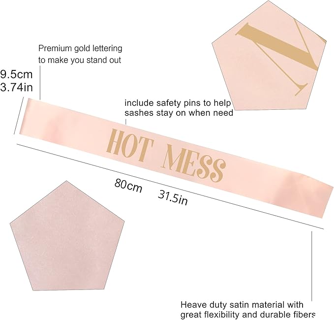 12Pcs Party Sashes Set, White Girl Sash + 11pcs Rose Gold Satin Sashes for Women's Birthday Party Gifts & Decorations
