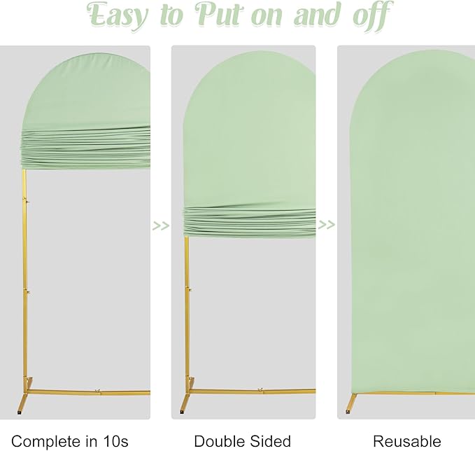 Set of 2 Wedding Arch Cover 2-Sided Round Top Spandex Fitted Arch Backdrop Cover for Birthday Party Baby Shower Wedding Arch Stand Decor(7.2FT, 6.6FT, Sage Green)