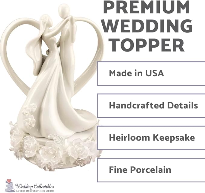 Wedding Collectibles Iridescent Rose Pearl and Heart Wedding Cake Topper