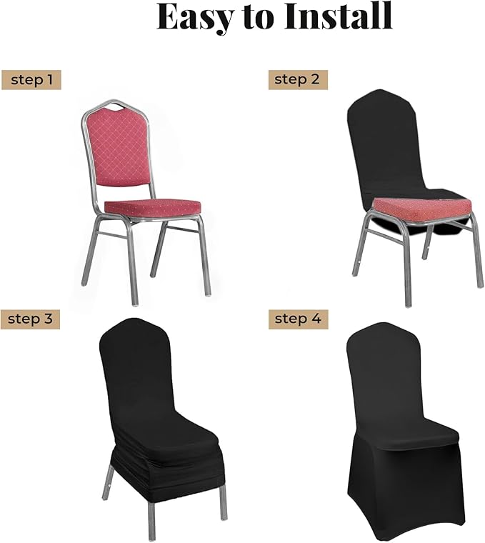 100 PCS Black Chair Covers, Stretch Spandex Chair Covers Universal Washable Fitted Chair Cover Protector for Wedding,Party, Banquet, Holidays, Celebration, Decoration(Black)