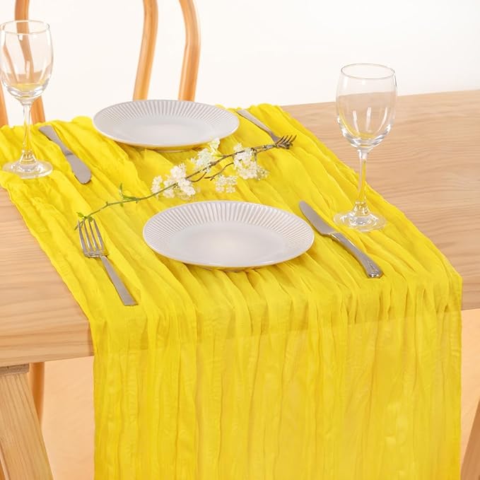 MLMC 3 Pack Yellow Table Runner 10ft Spring Sheer Gauze Cheesecloth Table Runner Cheese Cloth Centerpiece Decororations 35x120 Inches for Wedding Bridal Baby Shower Birthday Party Decor