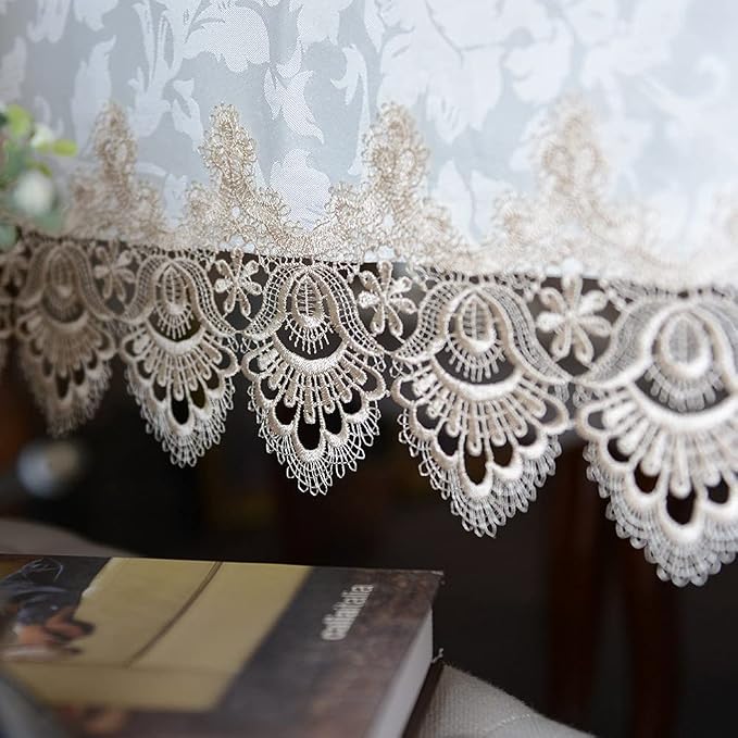 ARTABLE Lace Table Cloths Oval Fall Antique Flower Decor Macrame Tablecloth for Outdoor Farmhouse Rustic Kitchen Party Birthday Picnic (Light Brown, 60 x 140 Inch Oval)