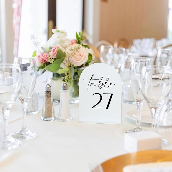 White Arch Acrylic Table Numbers with Stands 1-30, 5x7" White Arched Acrylic Sign and Bases, Arch Table Numbers for Centerpiece Wedding Reception