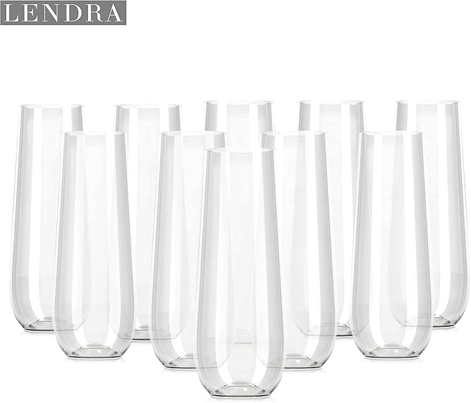 45 Plastic Stemless Champagne Flutes - Disposable Unbreakable toasting glasses, 45 pack | Clear Fancy Shatterproof & Reusable 9 Oz Champagne glass, BPA free - Ideal for Weddings, Birthdays, Parties