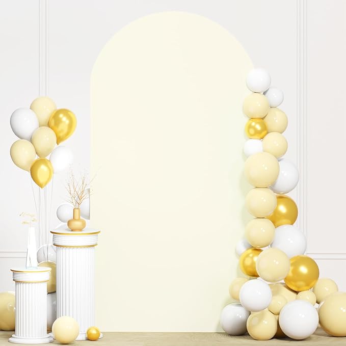 Ivory Wedding Arch Cover 6.6FT Arch Covers Stretchy Backdrop Spandex Fitted Arch Stand Cover Double Sided Arch Backdrop Cover for Party Wedding Ceremony Baby Shower Decoration