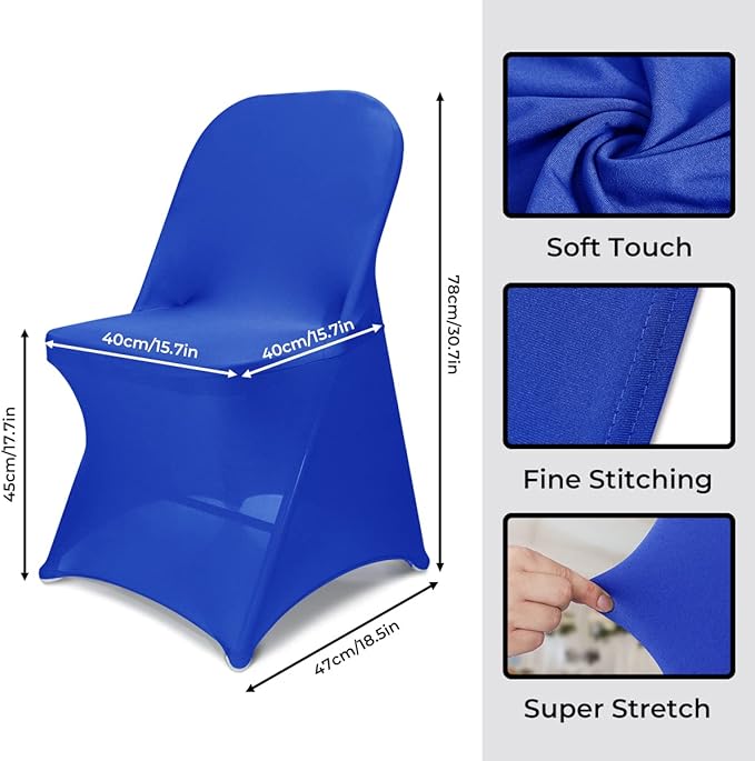 Babenest Spandex Folding Chair Covers Upgraded Universal Stretch Washable Fitted Chair Slipcovers Protector for Wedding, Holidays, Banquet, Party, Celebration (50, Royal Blue)