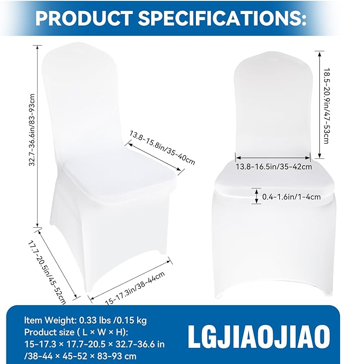 50 Pieces White Chair Covers - Versatile Stretch Polyester Spandex Dining Chair Slipcovers for Dining, Party, Wedding, Banquet, and More