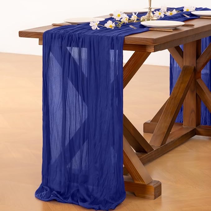Socomi 2pcs Royal Blue Easter Spring Cheesecloth Table Runner Boho Rustic Gauze 120 inch 10FT Cheese Cloth Runner for Wedding Party Baby Shower Birthday Home Decor Holiday Decorations