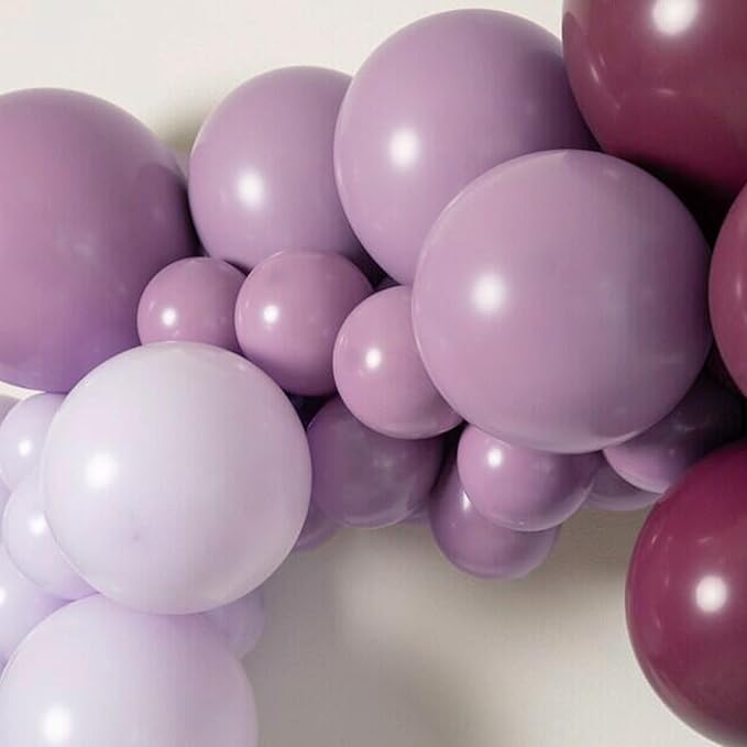 Double Stuffed Matte Lavender Purple Balloons,18 12 10 5 Inch Grape Jelly Balloons Different Sizes,Double Stuffed Purple Balloon Arch for Boho Party, Baby Shower, Birthday, Weddings (GrapePurple)